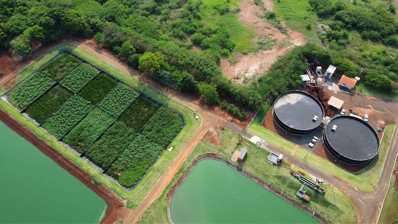 Wetlands construídas em Santa Helena para tratamento de lodo, um compromisso da Sanepar com sistemas de tratamento esteticamente integrados e resilientes às mudanças climáticas