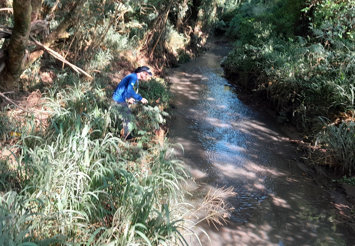 Empregado analisa condição do rio