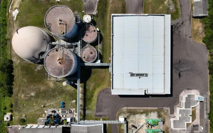 Imagem área mostra a ETE Belém, usina de tratamento de esgoto em São José dos Pinhais