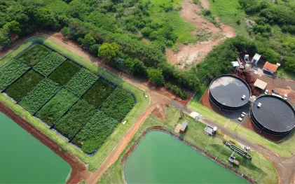 Wetlands construídas em Santa Helena para tratamento de lodo, um compromisso da Sanepar com sistemas de tratamento esteticamente integrados e resilientes às mudanças climáticas