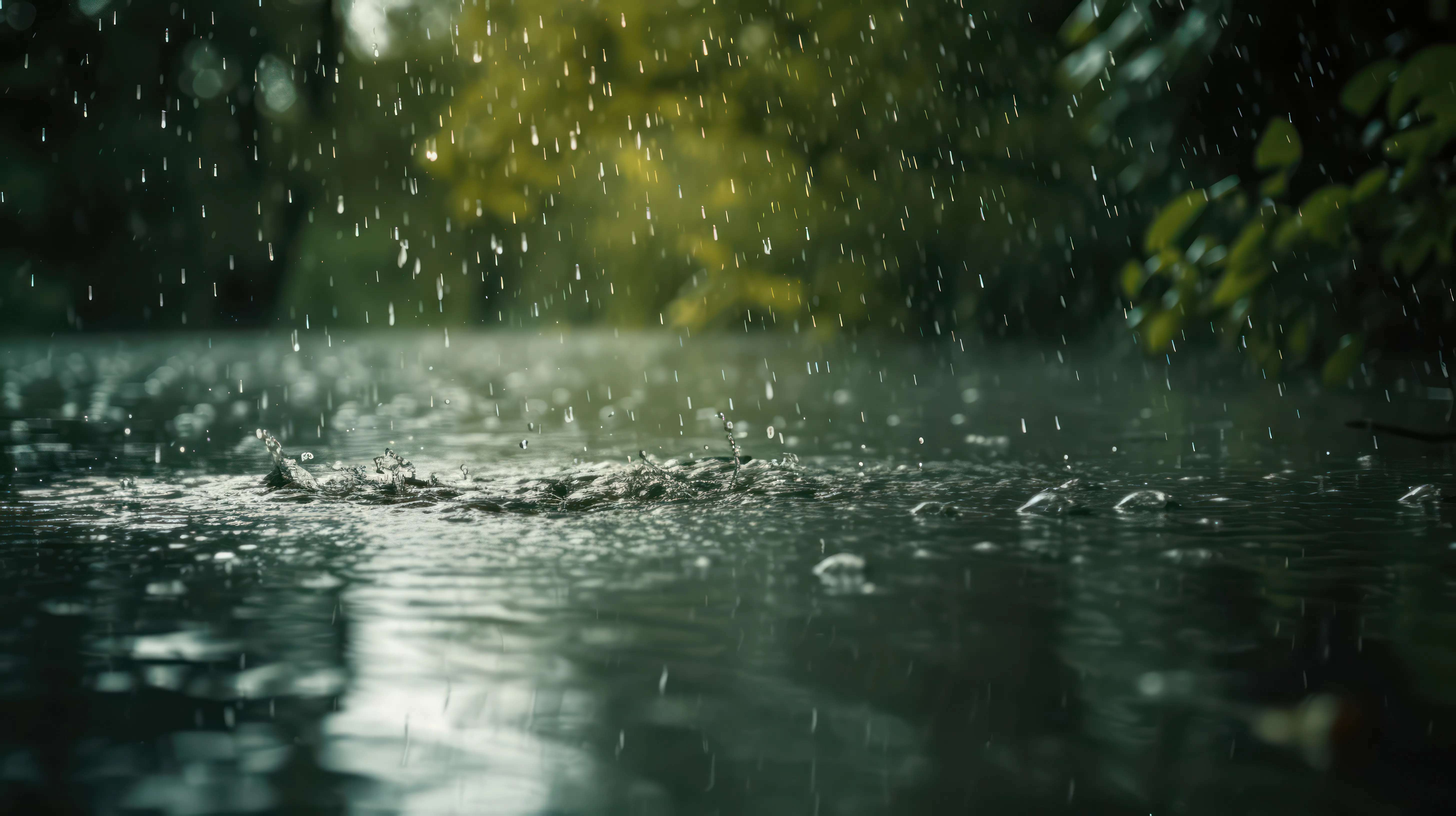 chuva cainda na superficie de um rio